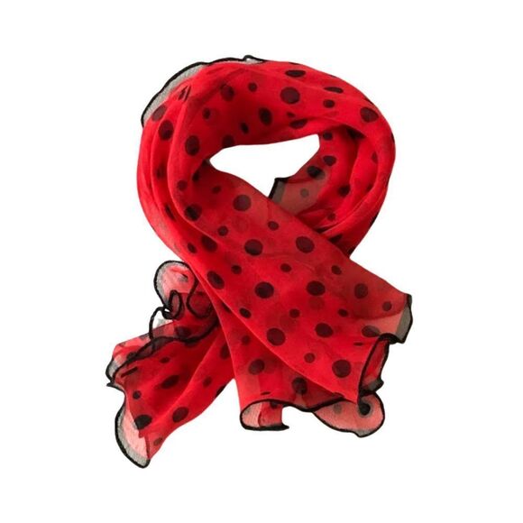 Women`s Small Square Scarf Bandana Red Black Polka Dot Headwear Neck Scarf - Picture 1 of 3